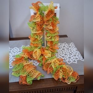 💥SALE💥Handmade Scarf, Orange, Lime Green, Yellow with Silver Sparkle Threading